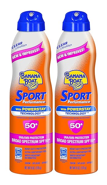 Banana Boat Sunscreen Sport Performance Broad Spectrum Sunscreen Spray, SPF 50, 6 ounces (Pack of 2)