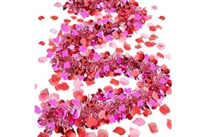 YUNLLY 39.6 Feet Valentines Heart Tinsel Garland and 2000 Pcs Rose Petals Scatter Petals Garland Shiny Decoration for Valentines Day Proposal Wedding Anniversaries Party Supplies (Red Purple)