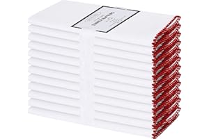 Cotton Clinic Cloth Napkins with Trim – Perfect Everyday Use Table Linen – Soft Durable Washable – Ideal for Dinner Party Wedding Farmhouse Christmas Easter – Set of 12 (20x20 in/Red White)