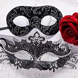 SIQUK Couple Masquerade Masks Metal Venetian Party Halloween Mardi Gras Black view 4