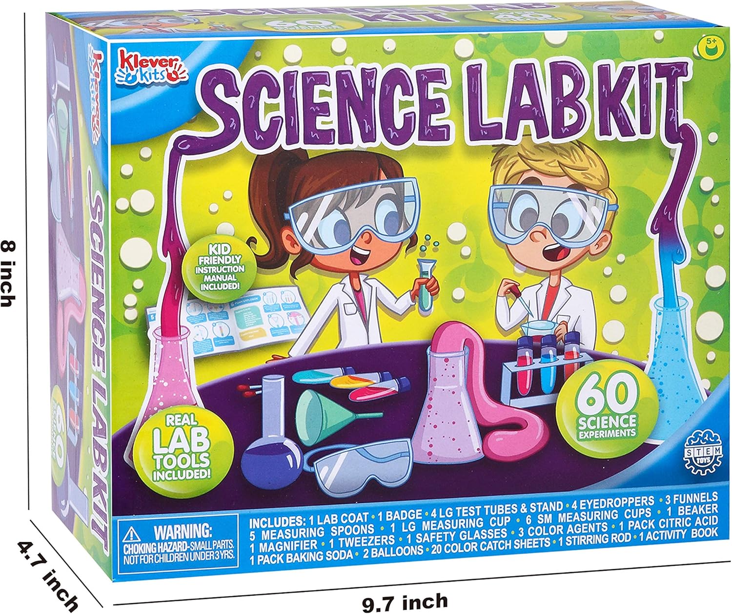 Klever Kits Science Lab Kit for Kids 60 Science Experiment Kit with Lab Coat Scientist Costume Dress Up and Role Play Toys Gift for Kids Christmas Birthday Party: Clothing