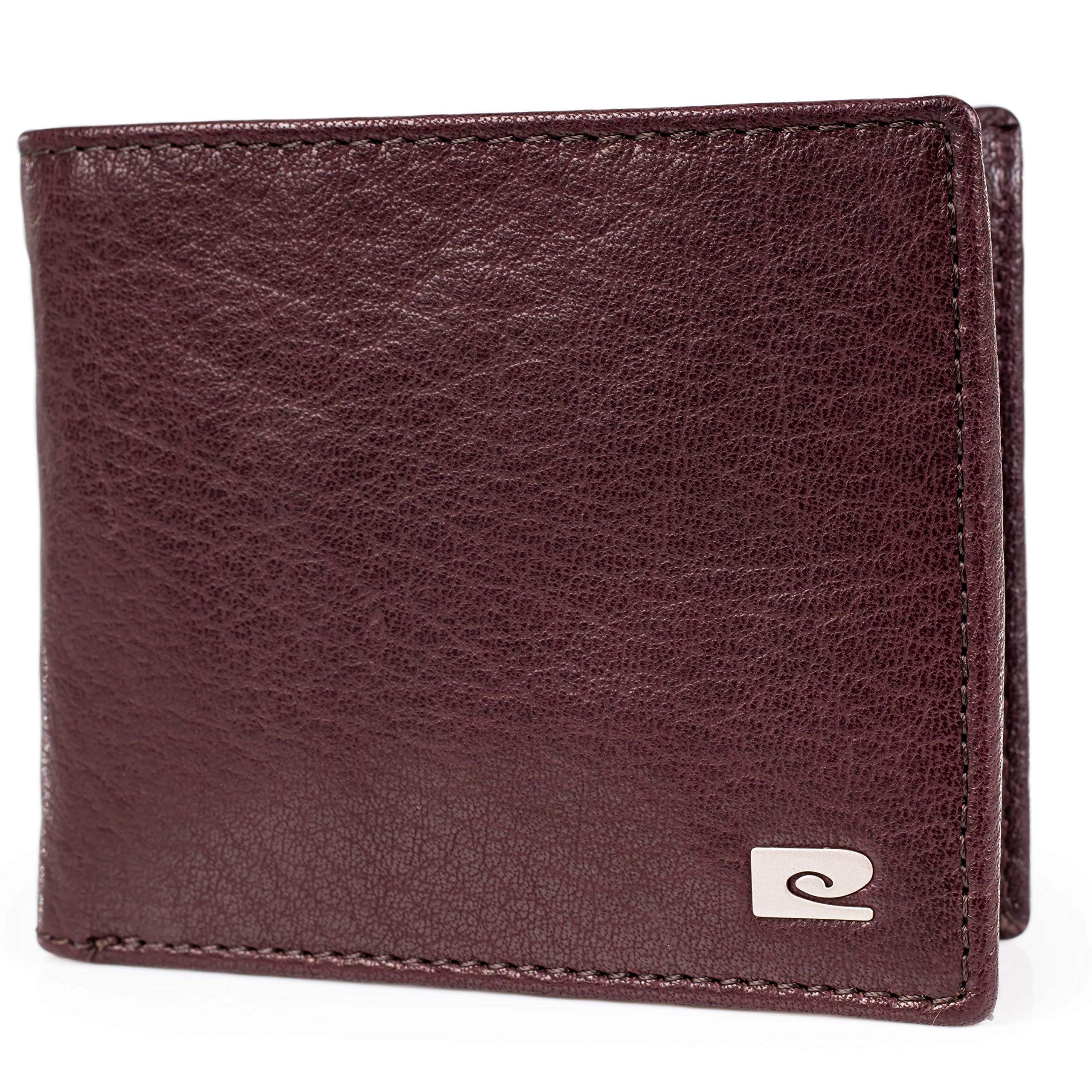 Pierre Cardin Mens Genuine Leather Hip Wallet - Wallets RFID Blocking | Soft, Smooth, Durable & Crease Proof Bi-Fold Gents Card Holders (Dark Red)