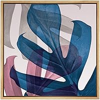 SIGNWIN Framed Canvas Wall Art Large Red, Blue and Gold Monstera Deliciosa Leaves Botanical Plants Digital Art Modern Art Tropical Closeup Colorful for Living Room, Bedroom, Office - 16x16 inches