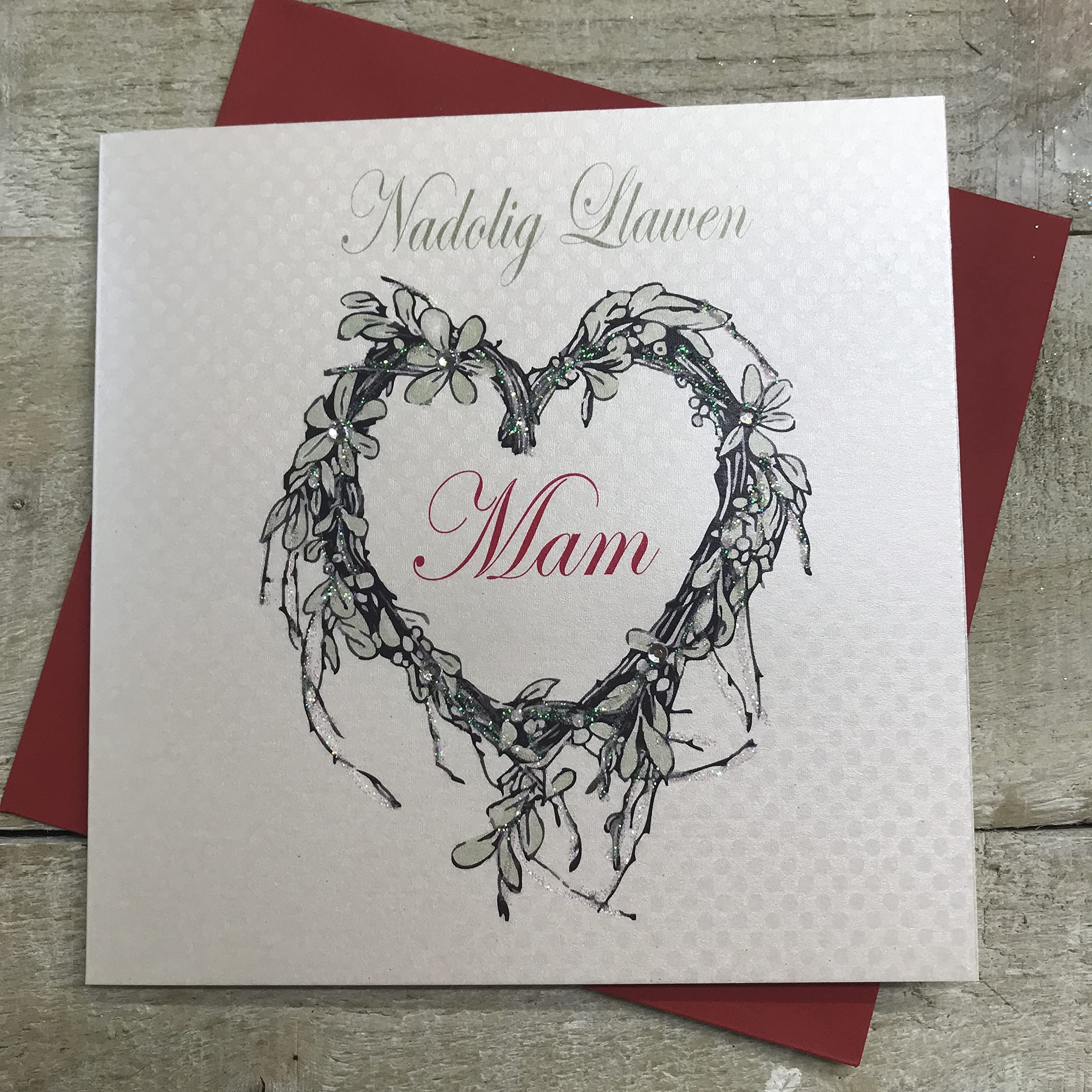 WHITE COTTON CARDS Nagolig Llawen Nain, Handmade Welsh Christmas Card (Code EX59-N)