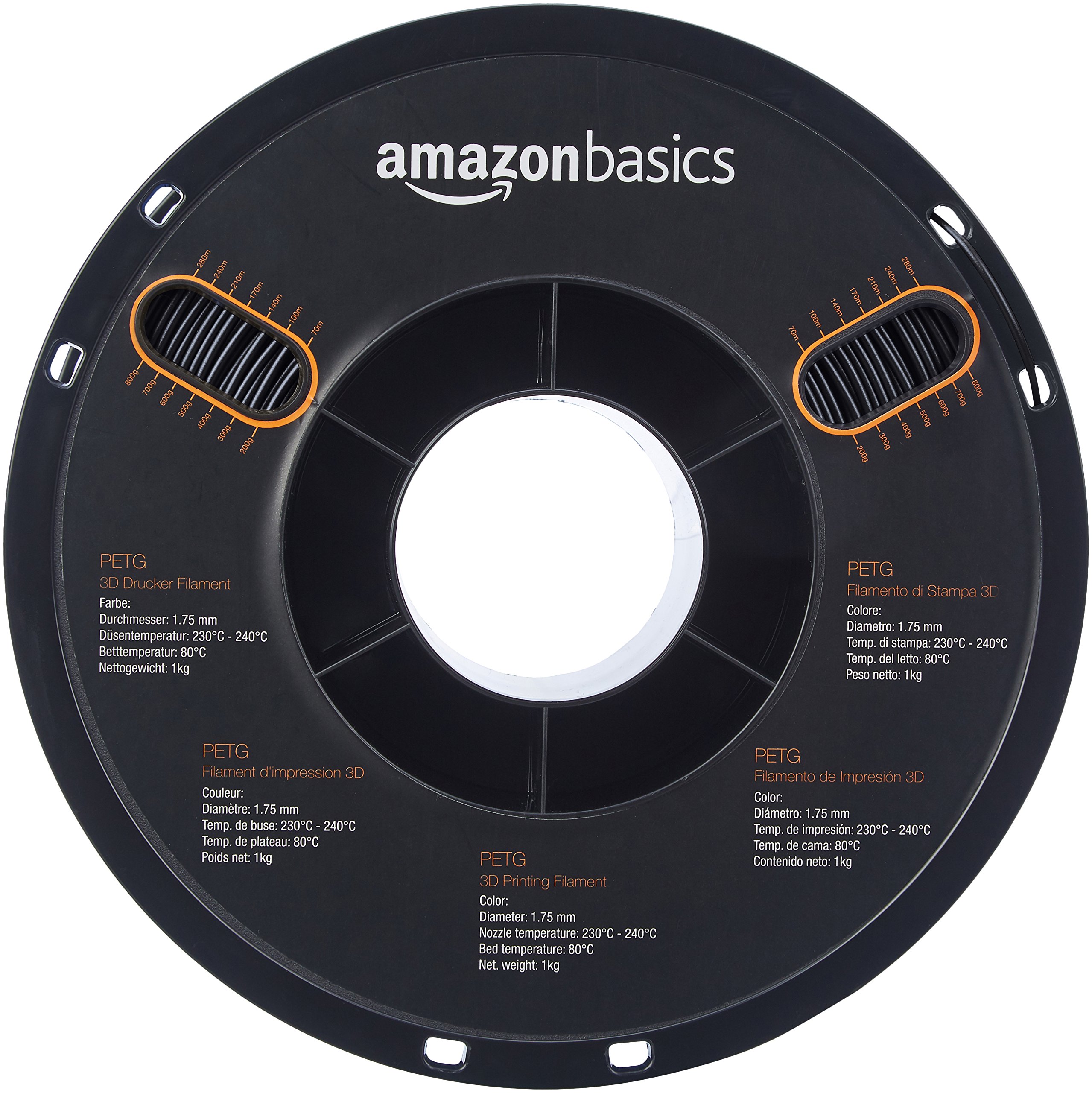 AmazonBasics PETG 3D Printer Filament, 1.75mm, Black, 1 Kg Spool on