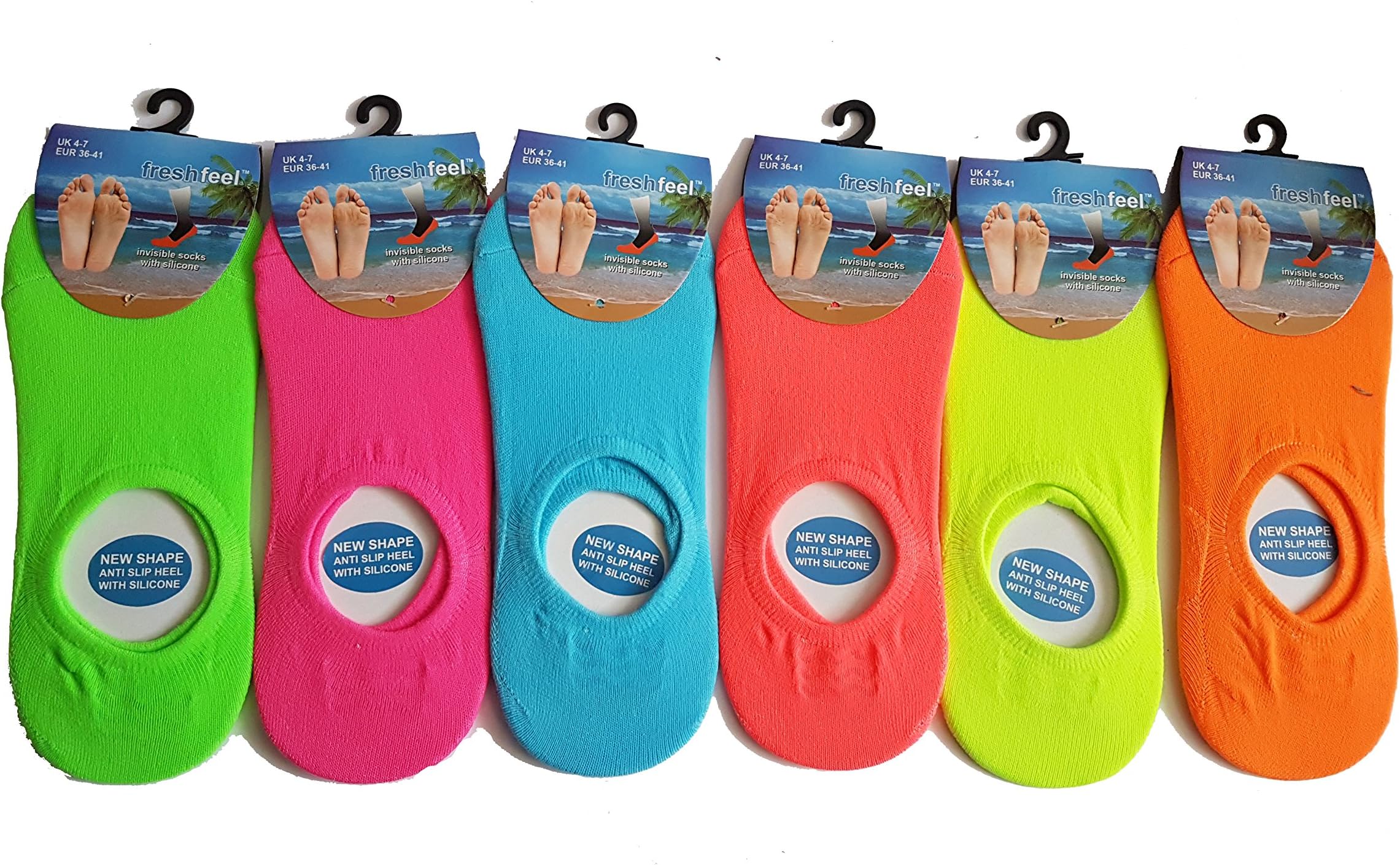 6 PAIR LADIES WOMEN INVISIBLE GIRLS NEON FOOTSIES TRAINER SHOE LINER BALLERINA SOCKS