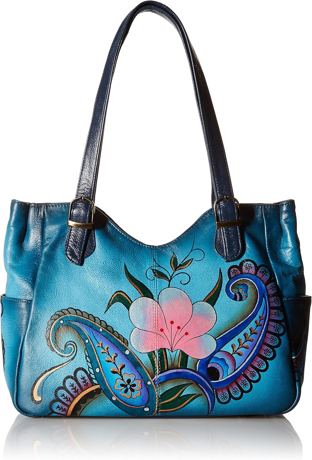 Anna by Anuschka Damen, Handpainted Leather Medium Shoulder Bag, Denim
