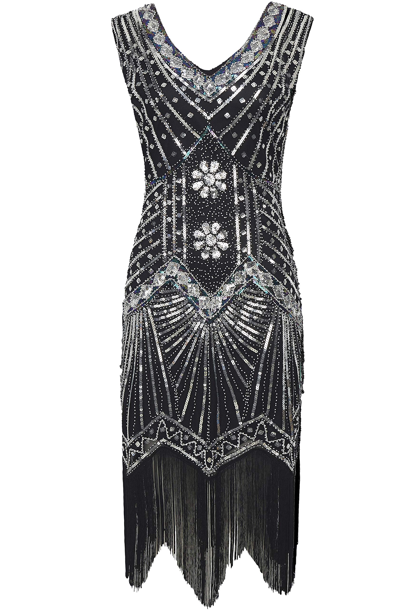 Women's Flapper Dresses 1920s V Neck Beaded Fringed Great Gatsby Dress