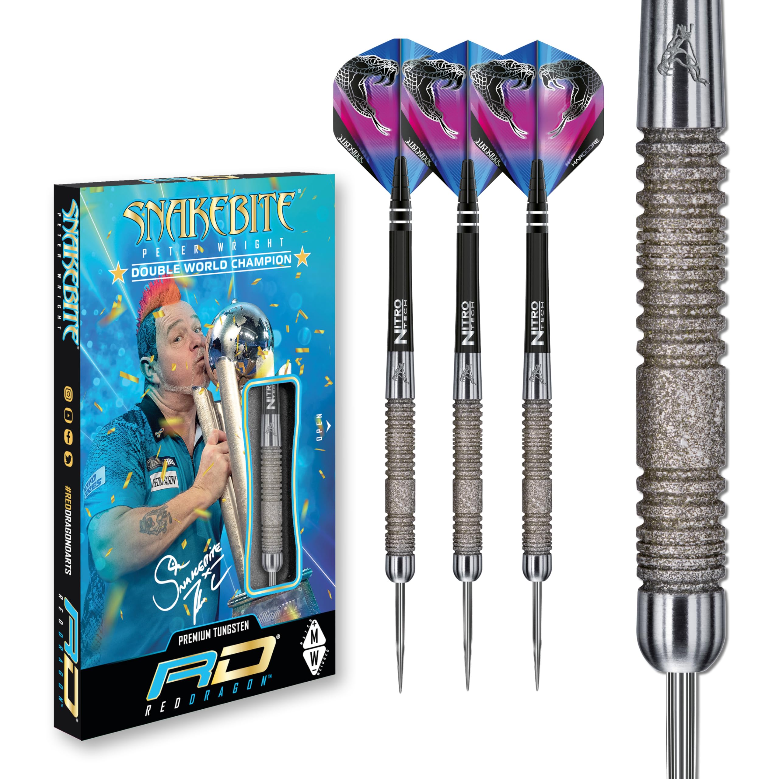 Peter Wright Snakebite Euro 11 Element: 20g Tungsten Darts Set with Flights and Stems