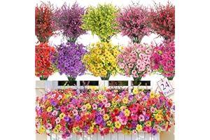 SHareconn 24 Bundles Artificial Flowers for Outdoors Decoration, Faux Plants Fake Silk Colorful Daisy Eucalyptus Lavender, UV