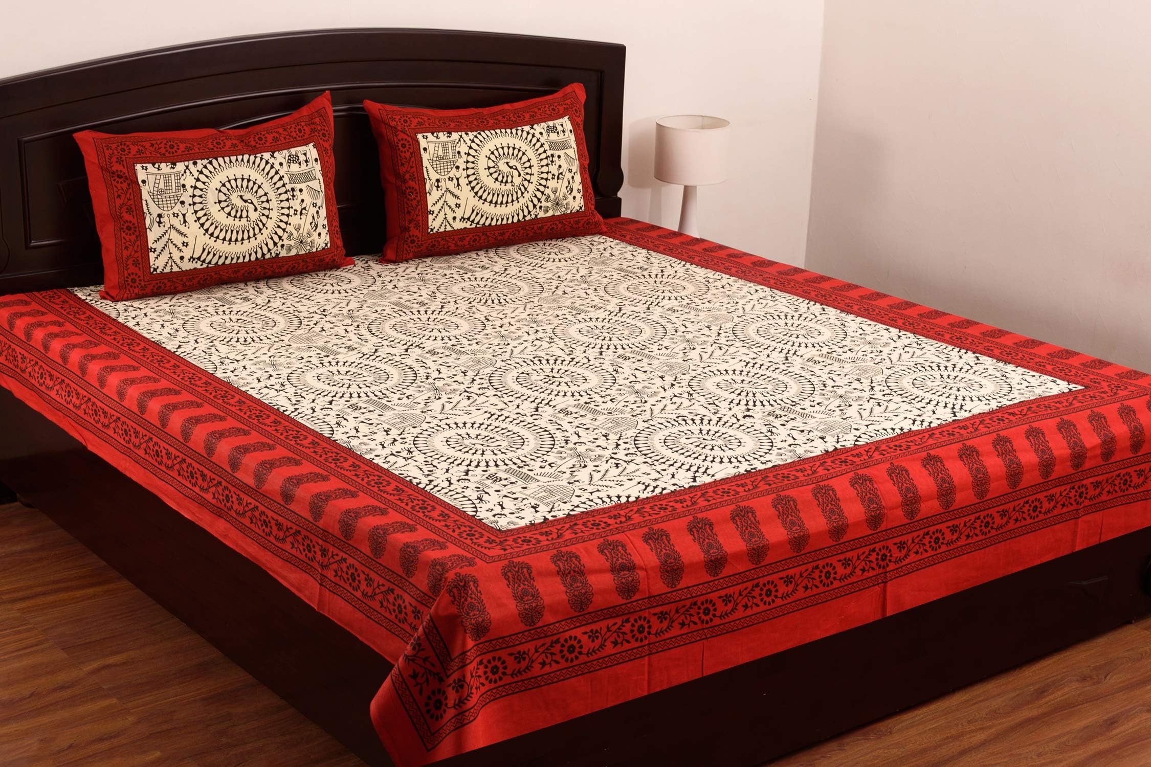 SheetKart 144 TC Cotton Double Bedsheet with 2 Pillow Covers, Red