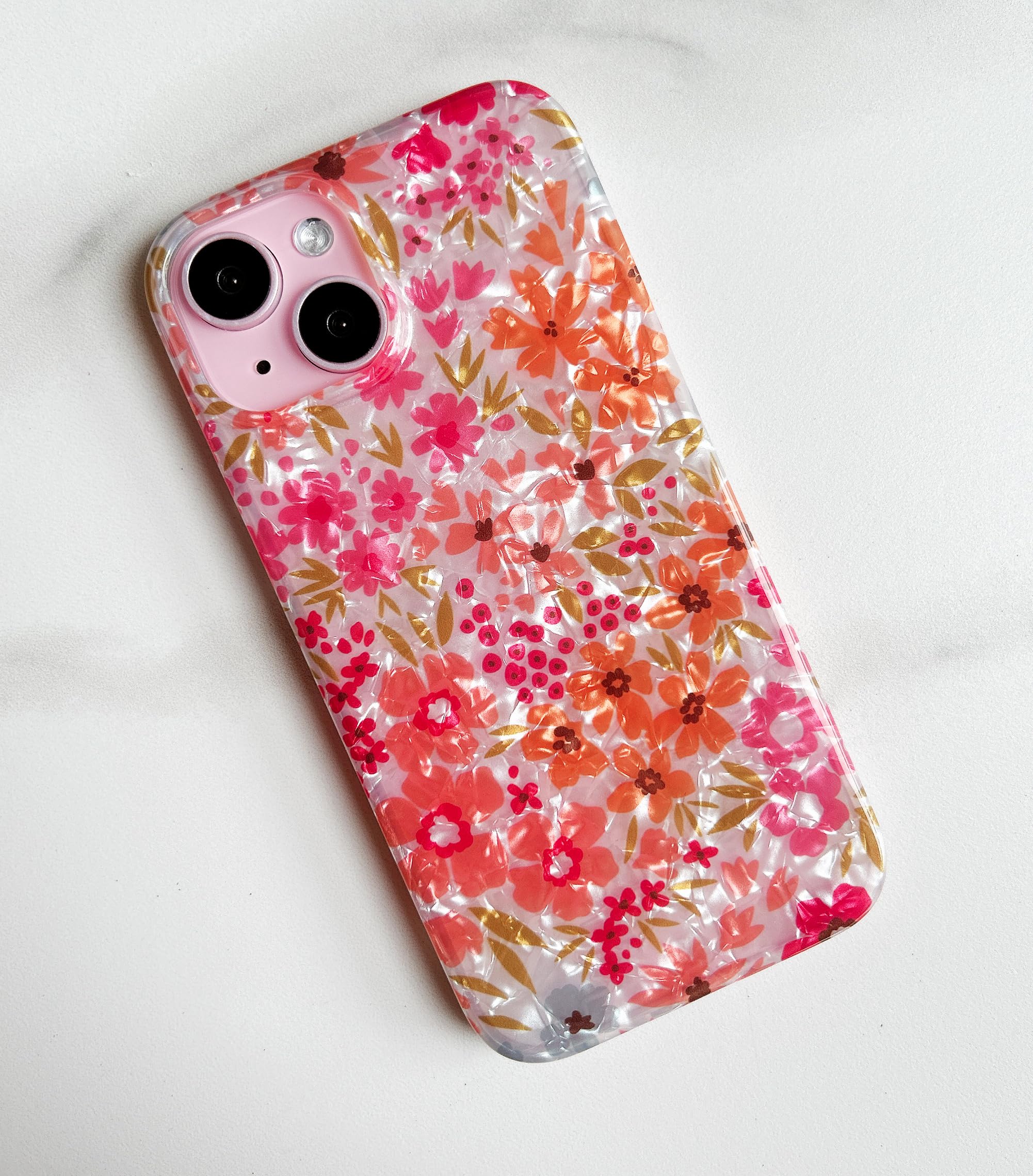 Qokey for iPhone 14 Case,for iPhone 13 Case,Cute Flower Case for Girls Women, Shell Pattern Soft Bumper Lightweight Slim Fit Case TPU Shockproof Phone Cover for iPhone 14/13 6.1", Pink Floral - Image 8