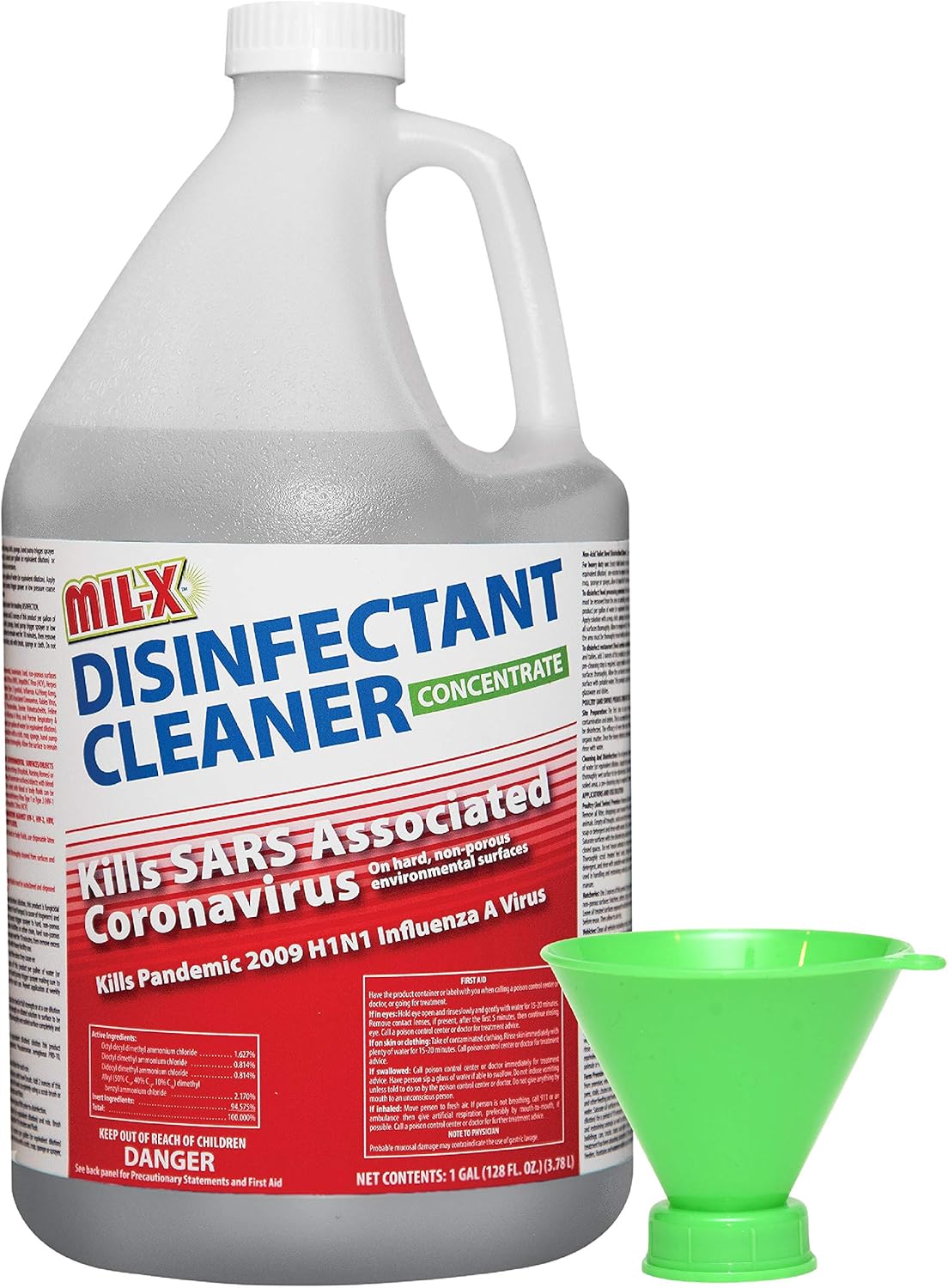 Mil-X Disinfectant Super-Concentrate Makes 256 Quarts of Ready to Use Spray, All-Purpose EPA Registered Cleaner for Household and Commercial, 128oz with Funnel