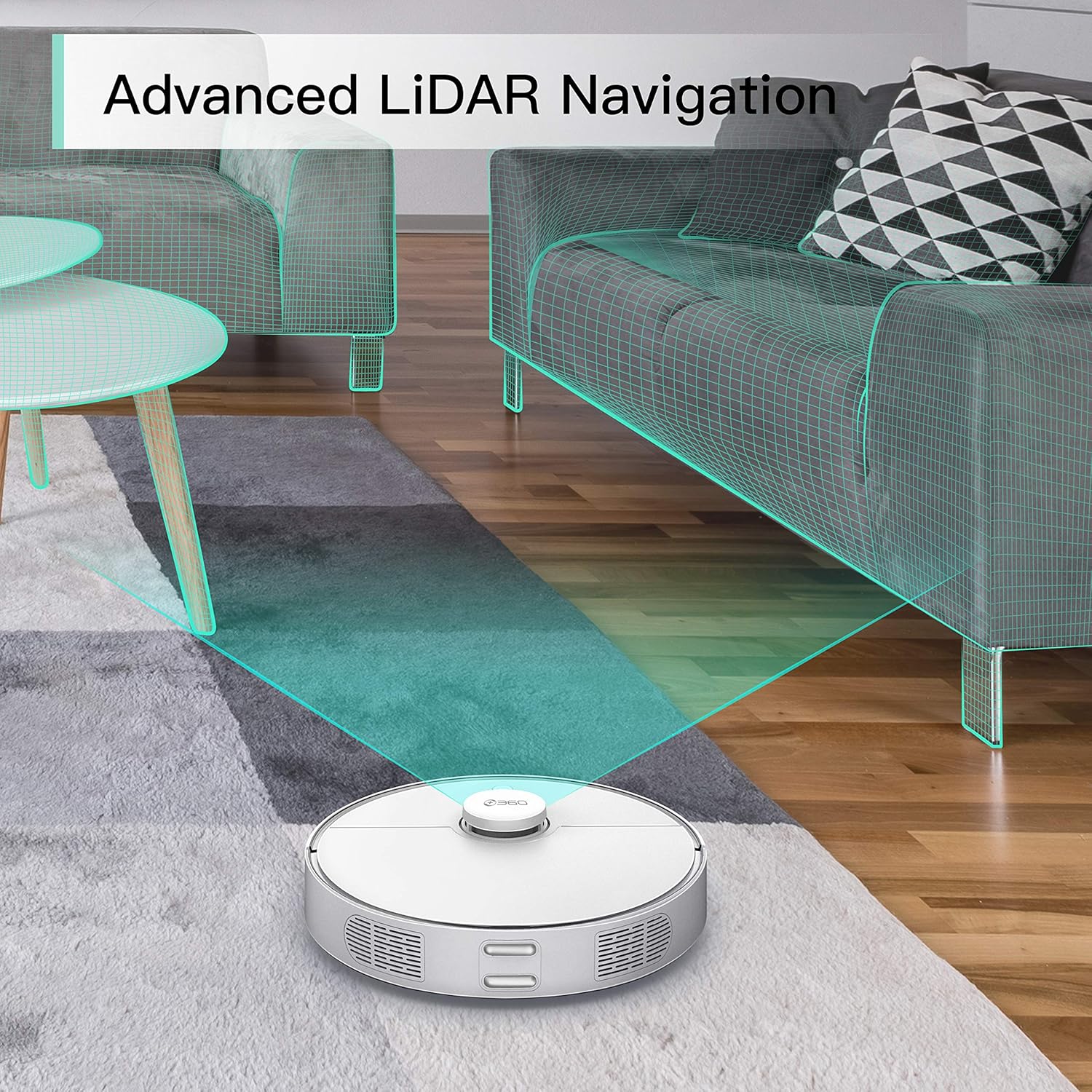 360 S5 Robot Vacuum Cleaner with Laser Mapping Technology, 2200Pa, Selective Room Cleaning, Schedule, Multi-Floor Mapping, No-Go Zones, Self Charge and Resume, Automatic Carpet Boost, Works with Alexa -