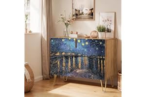 SIGNWIN Sideboard Buffet Cabinet, Kitchen Storage Cabinet with 2 Doors, Gold Marble Sunshine Mountain, Cupboard Console Table for Dining Room - 35" L x 18" W x 29" H