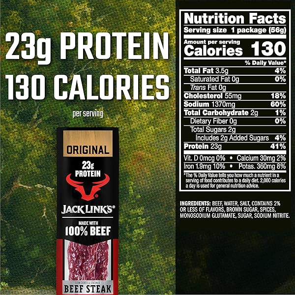 JACK LINK’S BEEF STEAK, ORIGINAL – PROTEIN SNACKS, BEEF JERKY MEAT SNACK WITH 23G OF PROTEIN, MADE WITH 100% BEEF, INDIVIDUALLY WRAPPED BULK SNACK PACK, KETO FRIENDLY – 2 OZ. (12 COUNT)