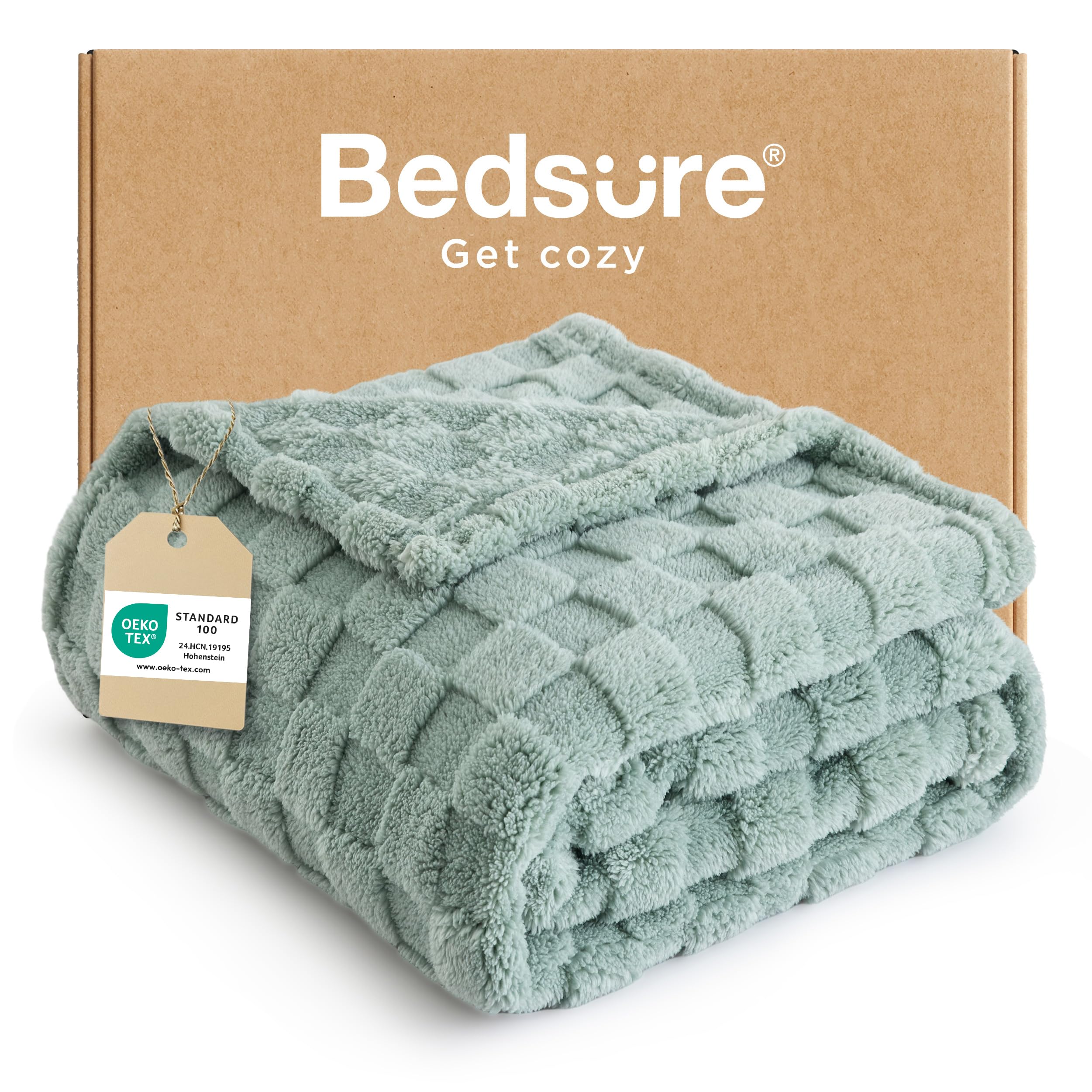 Bedsure Fleece Throw Blanket for Sofa - Soft Cosy Checkered Blankets for Women and Girls, Fluffy Warm Single Throw for Bed, Sage Green, 127x152 cm — image 1