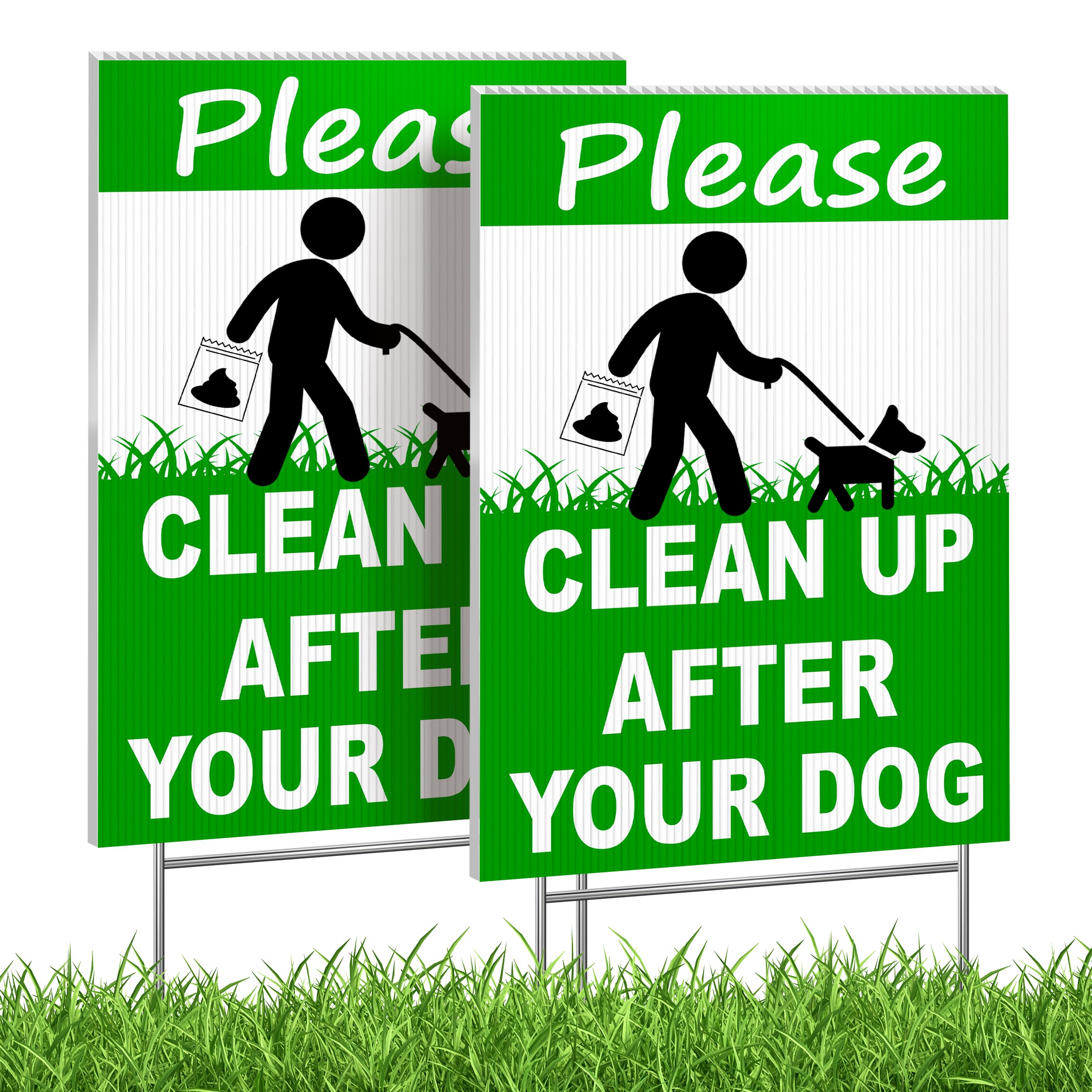 2 pcs Clean Up After Your Dog Signs - DOUBLE SIDED 8" x 12" No Dog Poop Signs for Yard Plastic - Curb Your Dog Sign - Pick Up After Your Dog Sign - No Dog Poop Signs for Yard - Dog Signs No Pooping