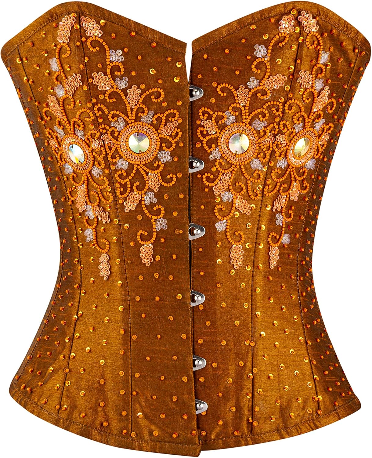 CORSETATTIRE Brown Silk Brown Sequins Gothic Burlesque Bustier Waist