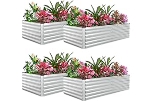 FOOWIN 4pcs 8x4x2ft Galvanized Raised Garden Bed, Planter Raised Garden Boxes Outdoor, Large Metal Raised Beds for Gardening, Garden Bed for Vegetables, Flowers, Herb,478 Gallon Capacity, Silver