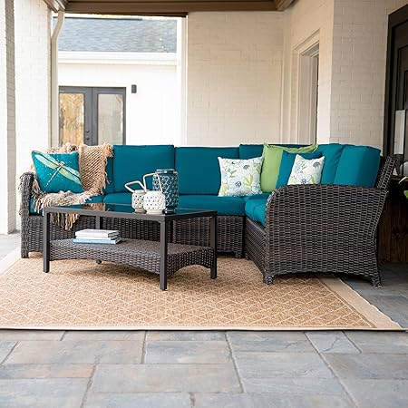 Amazon Com Leisure Made Jackson 5 Piece Outdoor Sectional Peacock Fabric Garden Outdoor