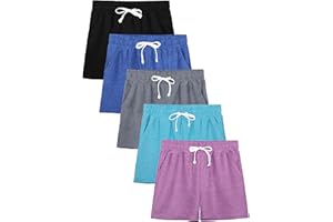 JORHIG 5 Pack Girls Athletic Shorts with Drawstring Pocket Youth Basketball Shorts Girls Soccer Running Shorts for Teen Girls