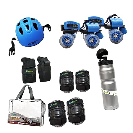 Jaspo Players Delite Senior Skates Combo (Skates+Helmet+Knee+Elbow+Wrist+Sipper+Bag) Suitable for Age 6 to 14 Years