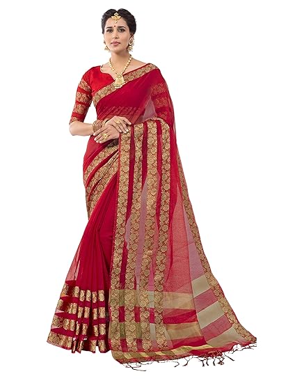 Women's Banarasi Cotton Silk Saree with Blouse Piece