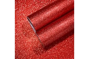 CHIHUT Red Glitter Wallpaper 15.7''x100'' Sparkle Glitter Fabric Peel and Stick Wallpaper Roll Self Adhesive Removable Red Glitter Contact Paper Decorative for Walls Dresser Vanity Photo Background