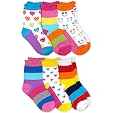 Jefferies Socks girls Rainbow Stripes Hearts Smiley Face Crew Socks 6 Pack