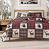 Great Bay Home Lodge Bedspread Full/Queen Size Quilt with 2 Shams. Cabin 3-Piece Reversible All Season Quilt Set. Rustic Quilt Coverlet Bed Set. Stonehurst Collection. (Red/Black)