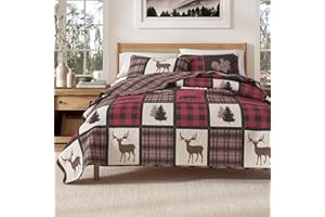 Great Bay Home Lodge Bedspread King Size Quilt with 2 Shams. Cabin 3-Piece Reversible All Season Quilt Set. Rustic Quilt Coverlet Bed Set. Stonehurst Collection. (Red/Black)