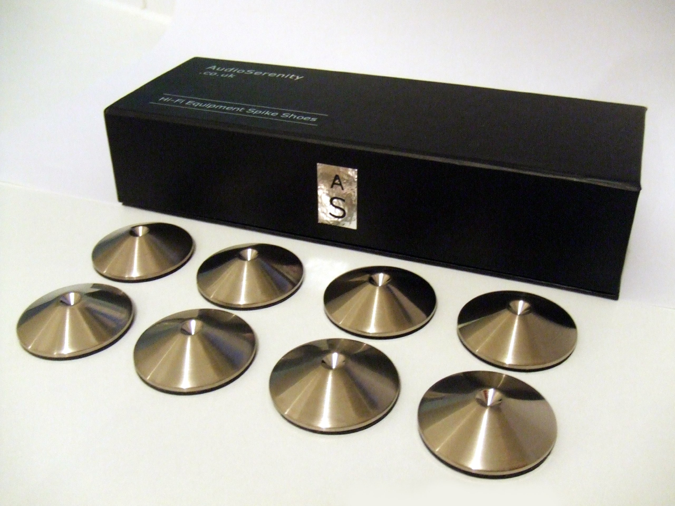 AudioSerenity Set of 8 Brushed Stainless Steel Hi-Fi Spike Shoes