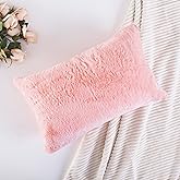 Home Brilliant Valentines Pink Pillow Covers 12x20 Decorations Plush Fluffy Faux Fur Throw Pillow Case Supersoft Oblong Cushion Cover for Teen Girls, 12 x 20 inch, Pink