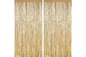 YEURFONTASY Champagne Gold Tinsel Backdrop Foil Fringe Curtains - 2 Packs Door Streamers Backdrop for Birthday Door Decorations, Party Supplies for Bachelorette, Graduation, Christmas, Disco Decor