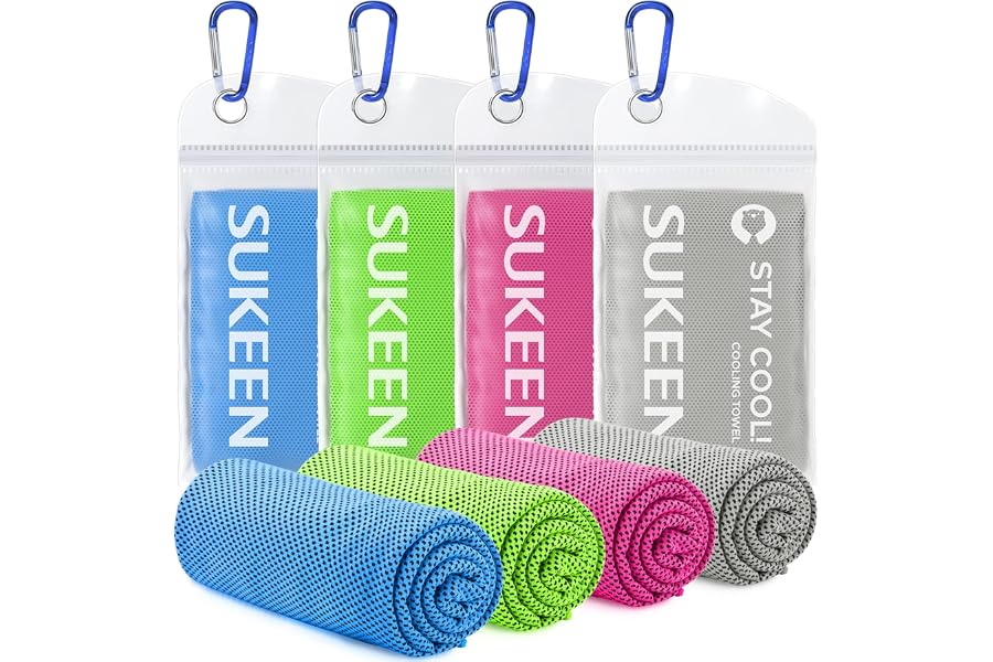 Sukeen 4 Pack Cooling Towels (40"x12"), Cooling Neck Wraps, Ice Towel, Soft Breathable Chilly Towel,Microfiber Towel for Yoga