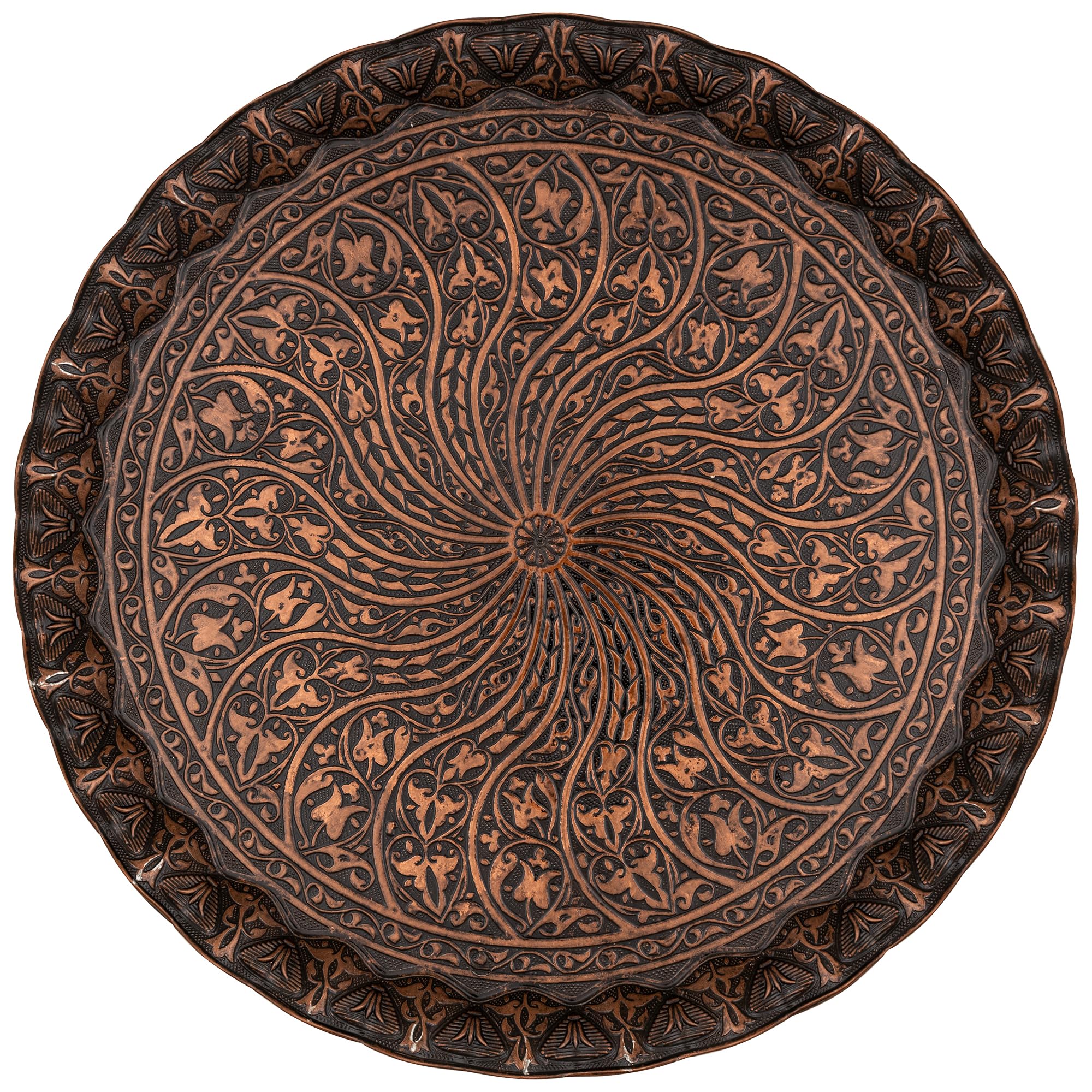 Alisveristime Turkish Ottoman Coffee Tea Serving Tray – 11.8 Inches, Wavy Zamac Tray with Traditional Motifs, Available in Five Color Variations (Copper)