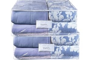 Masirs Clear Blanket Storage Bag - Durable Vinyl Material to Shield Your Contents from Dust, Dirt and Moisture. Easy Gliding Zipper for Easy Access and Label Pocket for Easy Identification. (2-Pack)