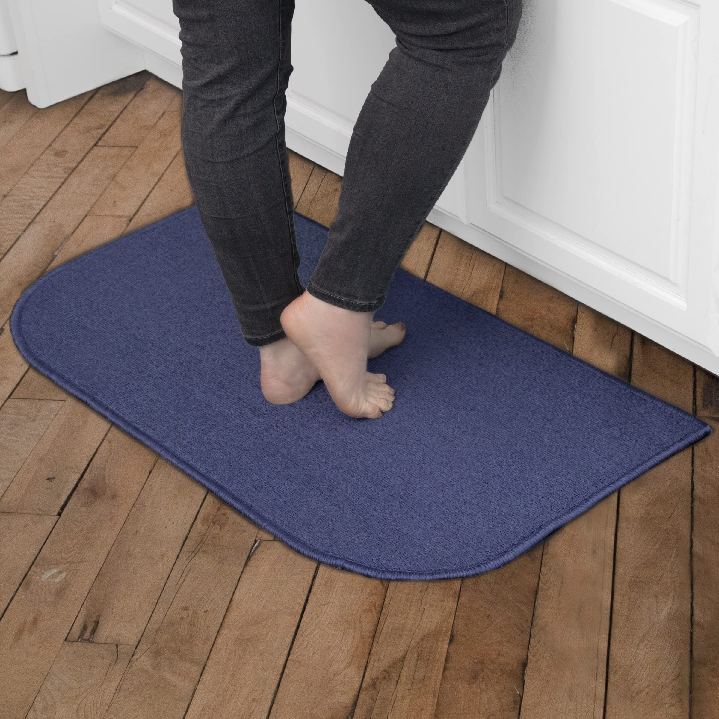 Ritz Solid Accent Rug: 18" x 30" Stain Resistant Kitchen or Living Room Floor Mat - Non-Slip Latex Backing, Machine Washable, Blue