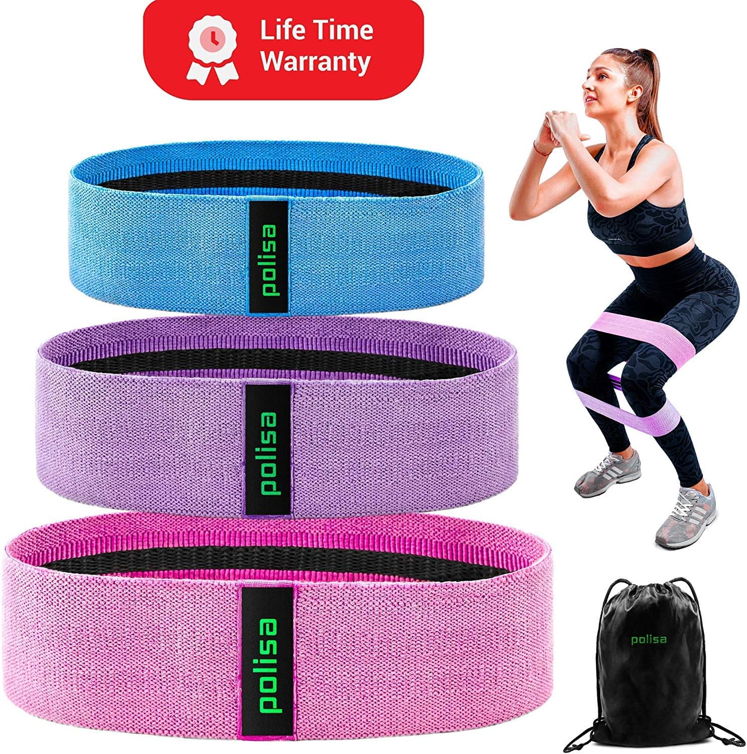 Polisa Resistance Exercise Bands for Legs and Butt | Workout Bands Booty Bands Glute Bands Loop | Non Slip Wide Elastic Stretch Circle Hip Bands for Sports Fitness Training Bands for Women