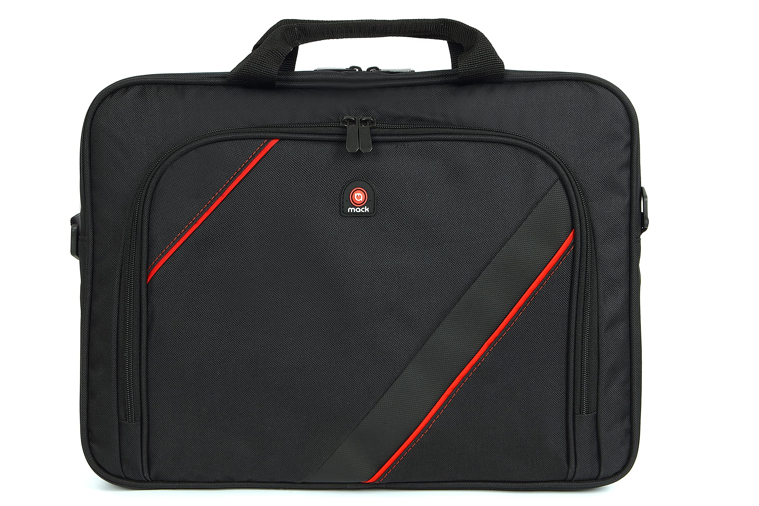 Mack Procity 15.6 Inch Laptop Bag Water Resistant Stylish Red Details Sturdy Handle Double Zipper Lightweight Design Strong Buckles