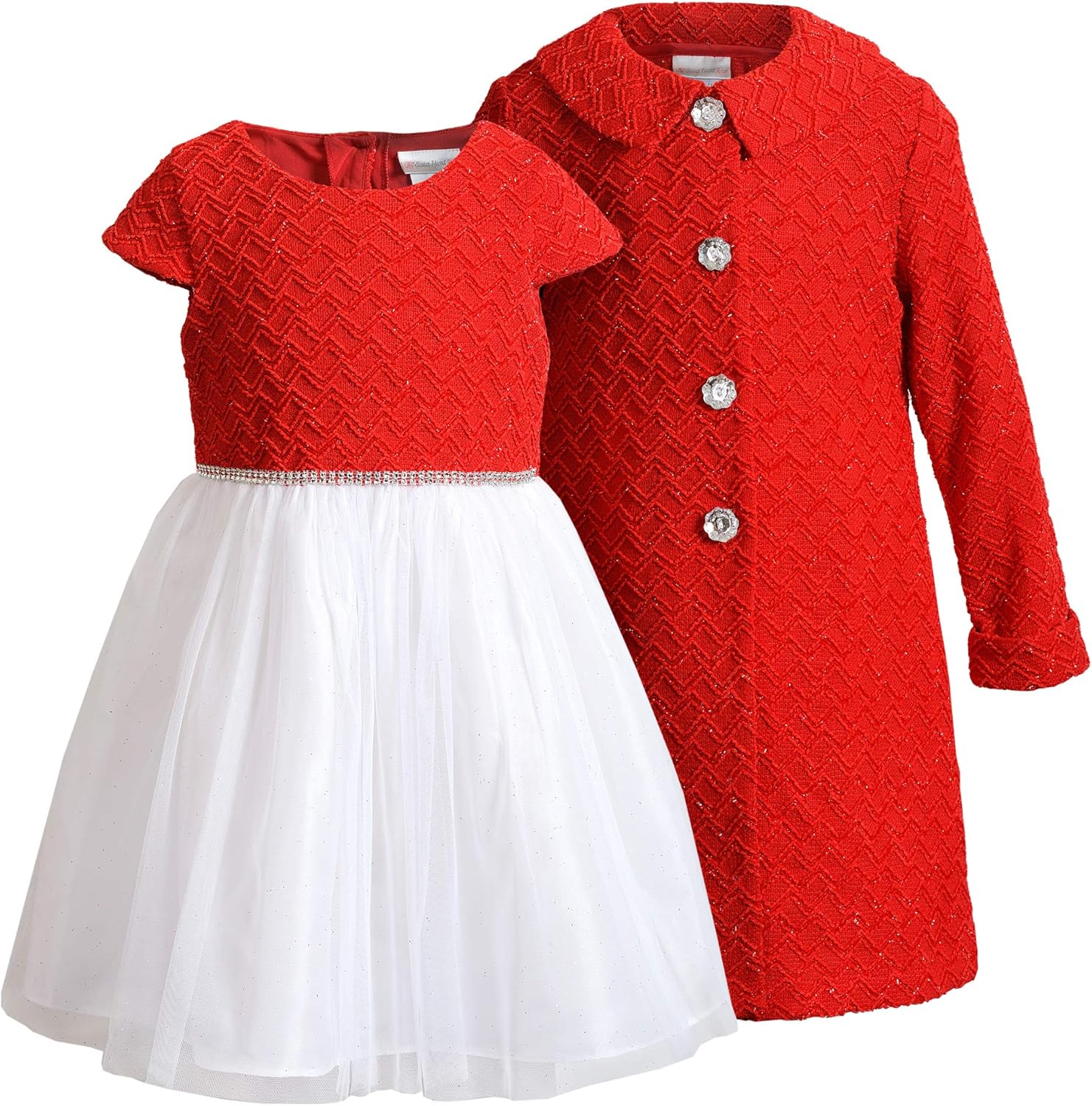 red dress with white fur trim