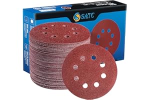 S SATC 72 PCS 5 Inch 8 Hole Hook and Loop Adhesive Sanding Discs Sandpaper for Random Orbital Sander 40 60 80 120 180 240 320 Grits