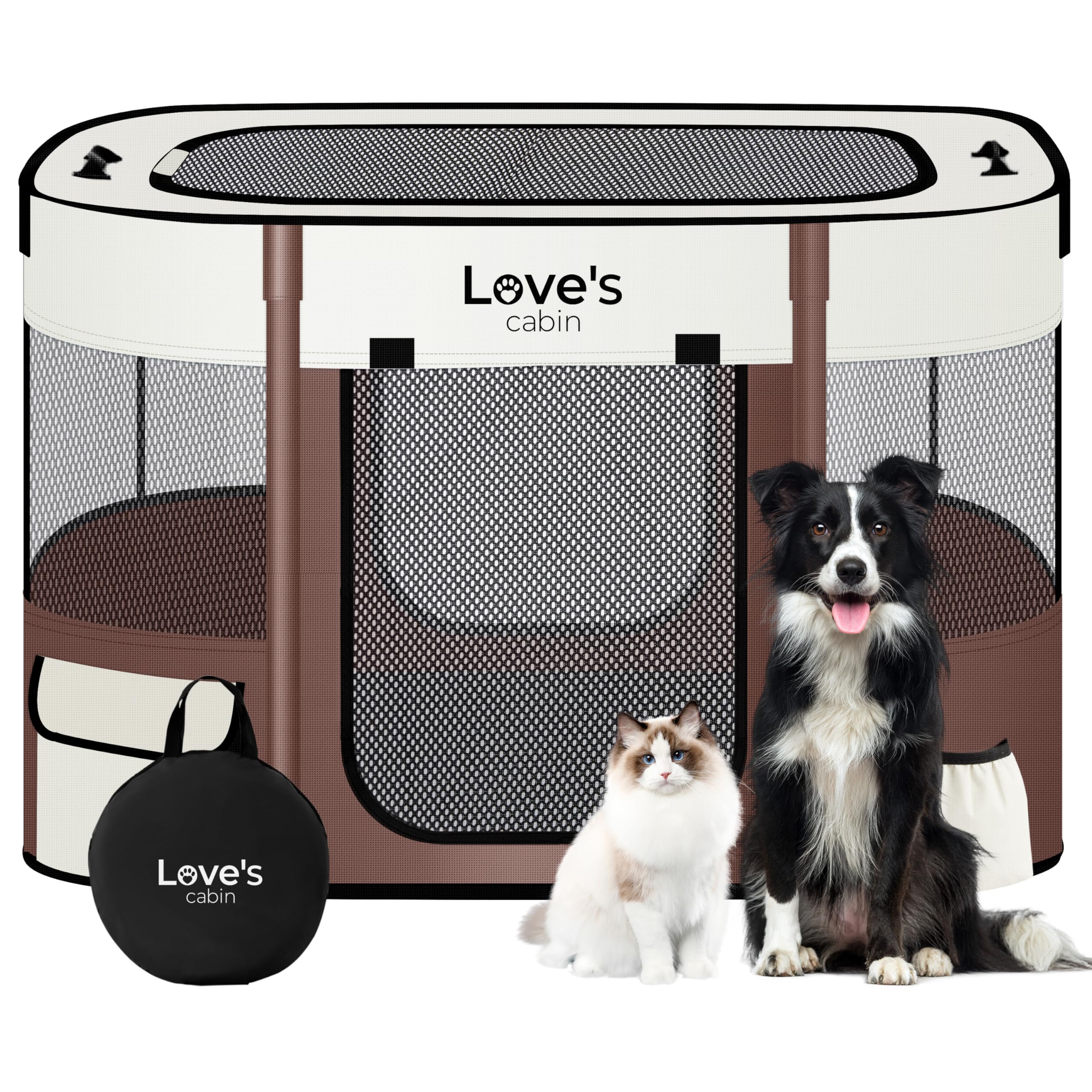 Photo 1 of Love's cabin Pet Puppy Dog Playpen, Small Dog Tent Crates Cage Indoor/Outdoor, Portable Exercise Playpen for Cat, Foldable Pop Up Dog Kennel Playpen with Carring Case (S, Brown)
