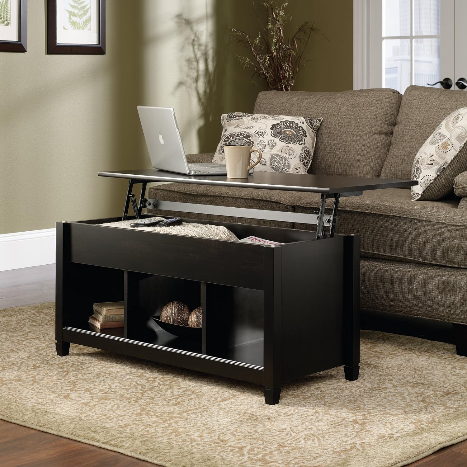 Sauder Edge Water Lift Top Coffee Table, L: 41.102" x W: 19.449" x H: 19.094", Estate Black finish: Furniture & Decor