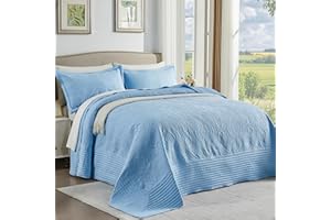 ENJOHOS Oversized King Bedspreads 128x120, California King Quilt Blue, 3 Piece Soft Microfiber Lightweight Extra Wide Quilts 