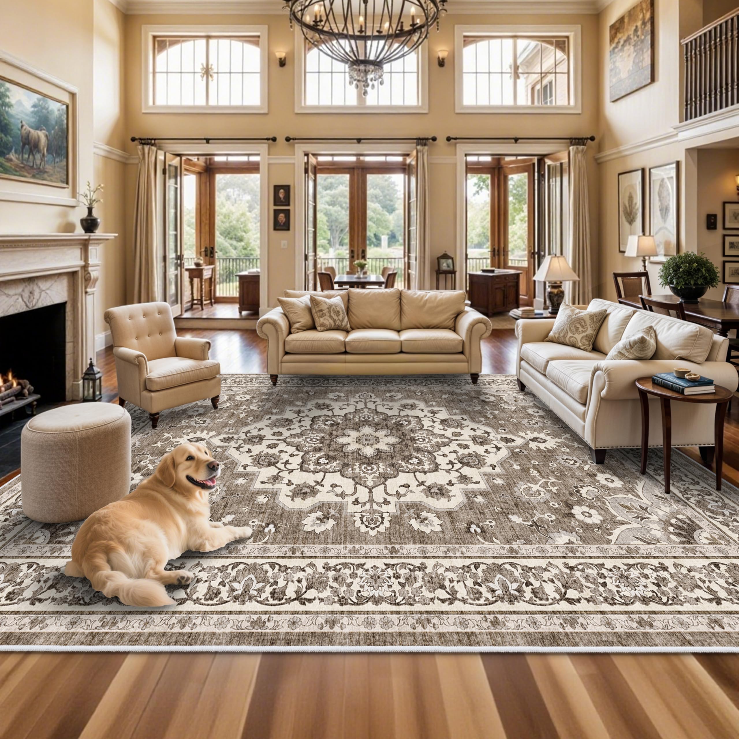 Photo 1 of TOPRUUG Washable 12x18 Area Rug - Extra Large Rugs for Living Room Soft Low Pile Carpet for Bedroom Non-Slip Stain Resistant Vintage Indoor Floor Carpets (Beige, 12x18)