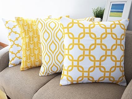 Howarmer Canvas Cotton Throw Pillows Cover For Couch Set Of 4
