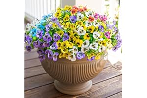 Ivydale Artificial Fake Pansy Flowers Plants for Outdoor Outside Decoration, 12 Bundles Faux Silk Colorful Pansies UV Resistant Realistic Flowers for Planter Front Door Porch Patio Yard Garden