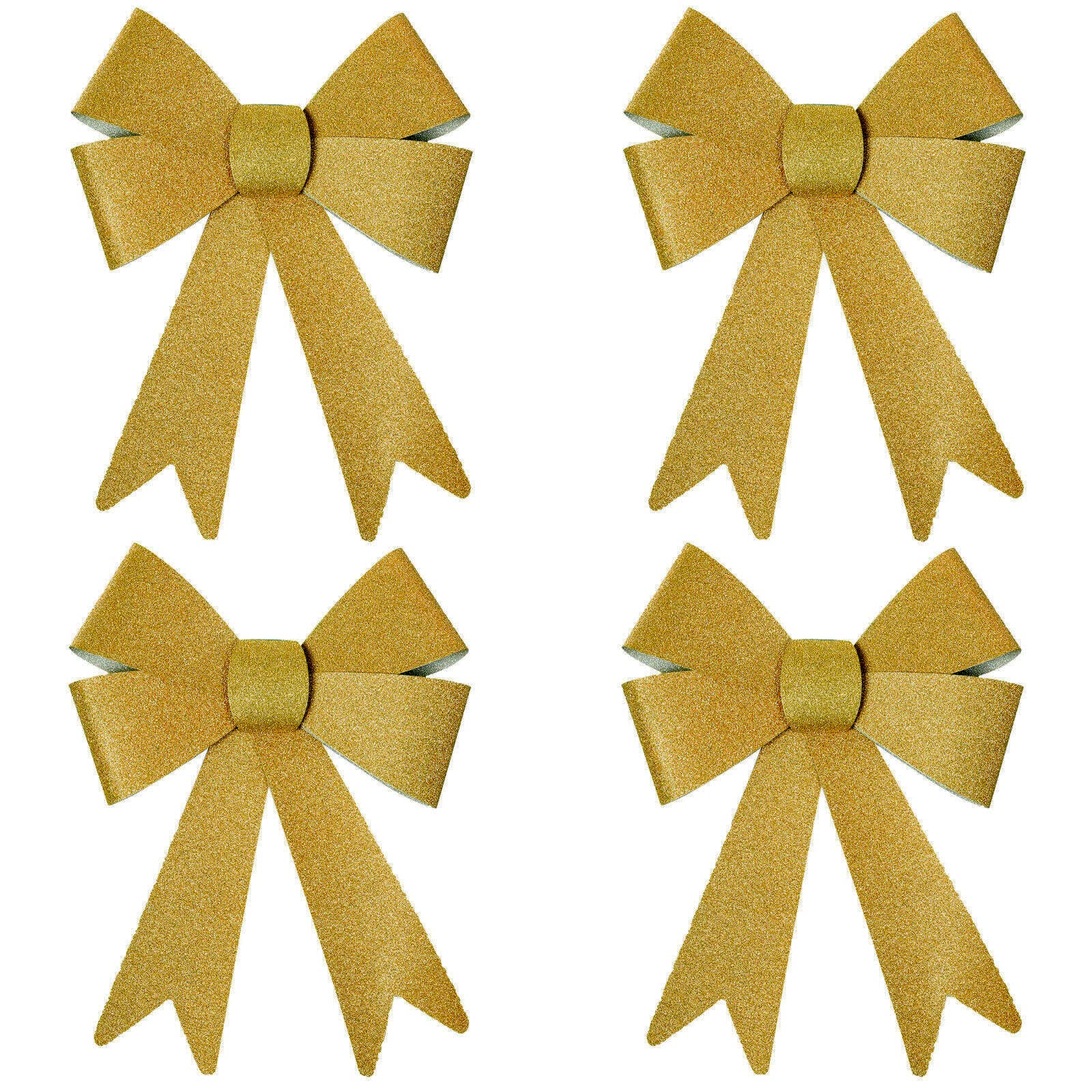 Robelli Christmas Glitter Bow Decorations - Pre-tied For Tree/Gifts/Table etc (4 Med Gold)
